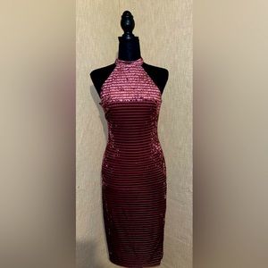 Wine Colored Velvet Sleeveless Dress w/ Mock-Neck